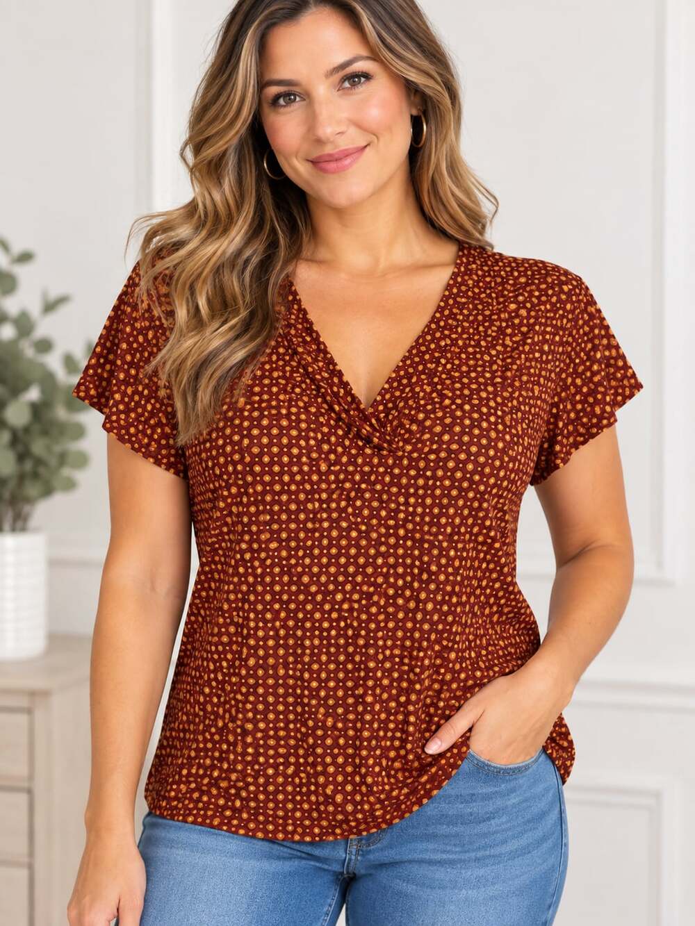 Liz claiborne Size large Red- yelliw V-Neck Blouse